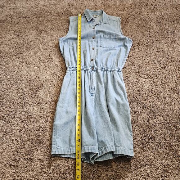 Vtg Denim Romper Womens L Blue Jean Shorts Jorts Button Up Collared Y2K Boho - Picture 9 of 12